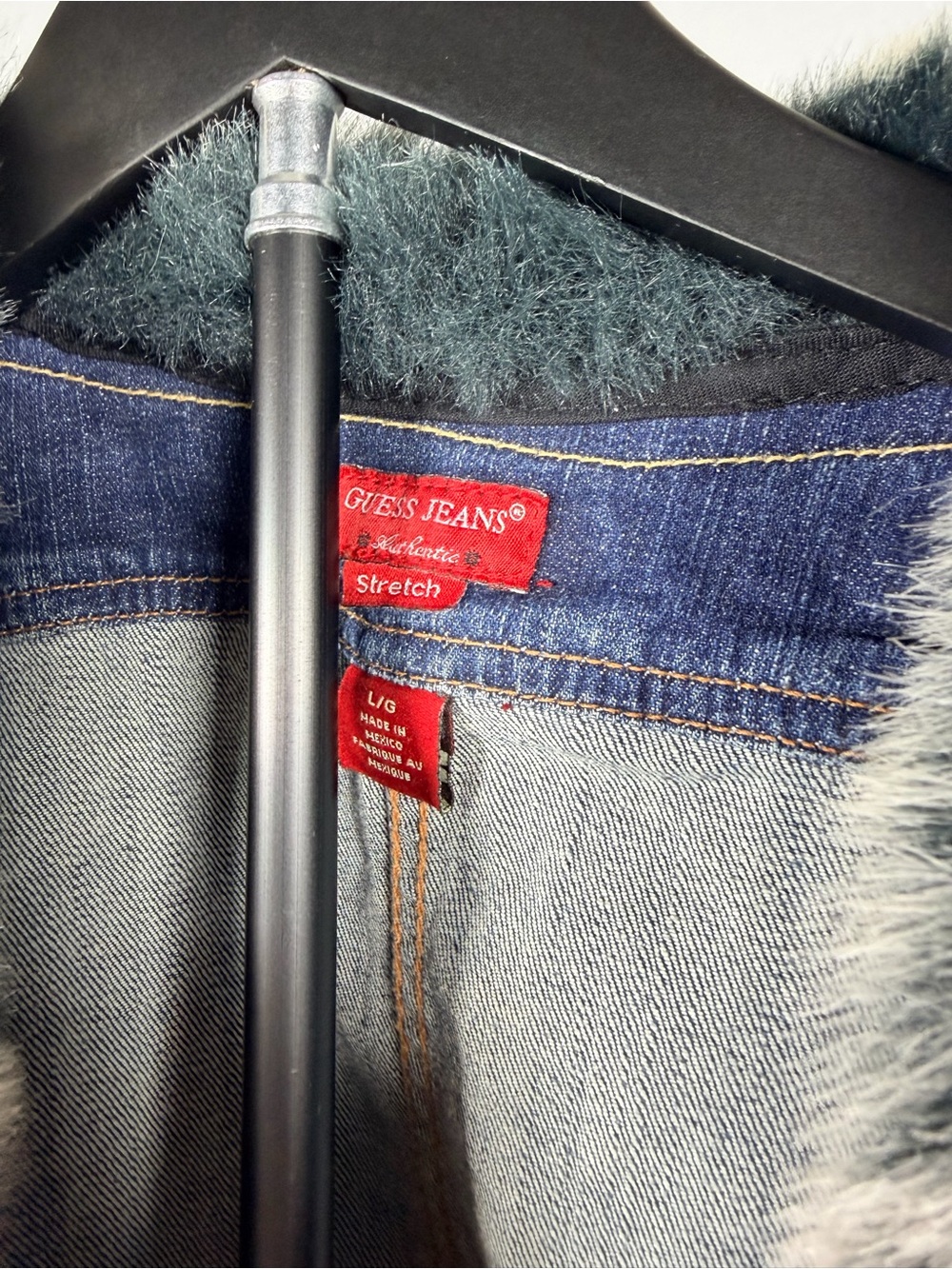 Guess Blue Denim Vest with Gray Faux Fur Trim - Picture 2 of 6